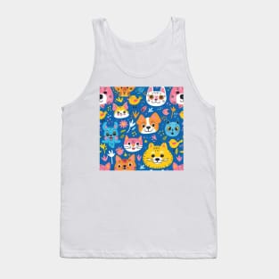 Whimsical Animal Faces Pattern Tank Top